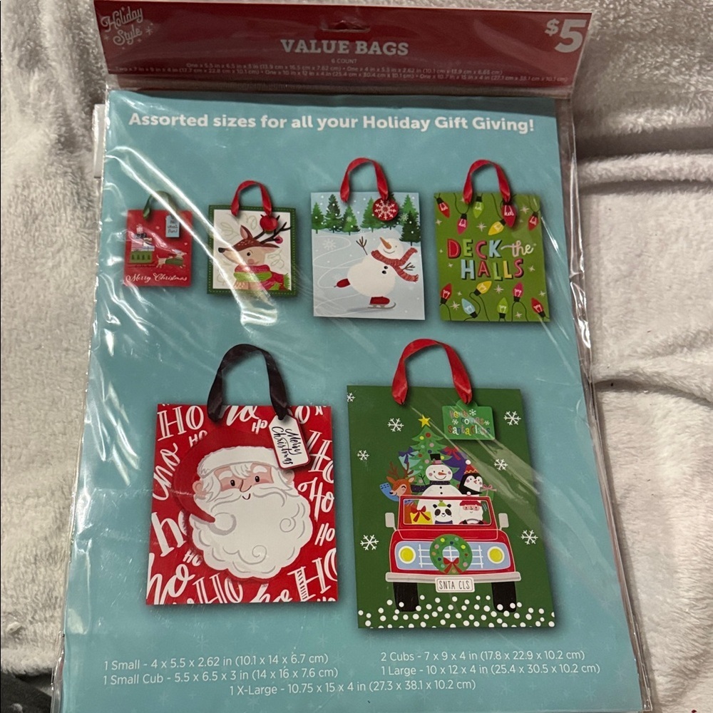 Holiday Gift Bag Set with Santa and Reindeer Designs